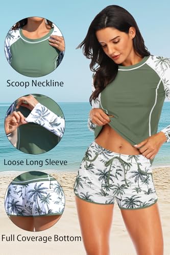 Women's Long Sleeves Rash Guard - 2 Piece Swimsuits with Built in Bra Swim Shirt and Shorts with Pockets - Image 6