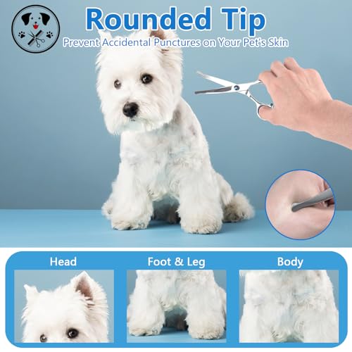 Hundeschere Gebogen, Hunde Schere für Hunde und Katzen, Edelstahl Fellschere Hunde Sicherheit Runde Spitze, Profi Hundehaarschere mit Einstellbare Schraube (Gesamtlänge 17cm)