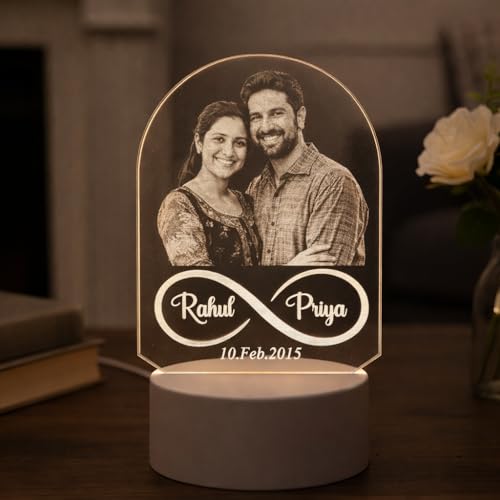 Image of Customized Photo Frame Anniversary Gift for Couples - LED Lamp with Custom Name Acrylic Customize Photo Frames With Photo For Valentine,Wedding Gift for Girlfriend, Wife, Boyfriend Size 4 x 6 Inch