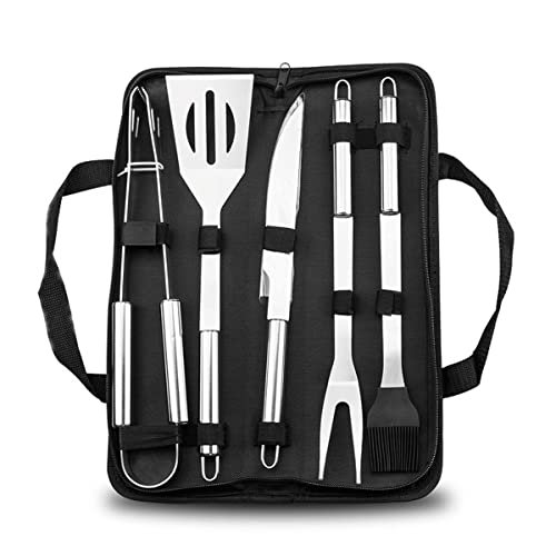 Feiyxu BBQ Grill Tools Set,5 Pcs Includes Stainless Steel Roasting Fork Roasting Shovel Roasting Clip Oil Brush, Grilling Accessories Kit for Home BBQ, Camping, Kitchen