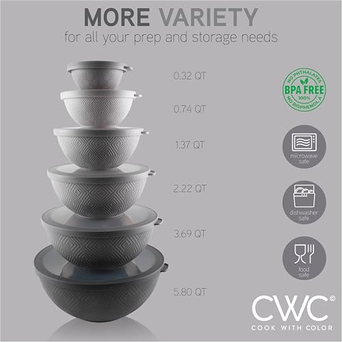 image for COOK WITH COLOR Mixing Bowls with Lids - 12 Piece Plastic Nesting Bowl