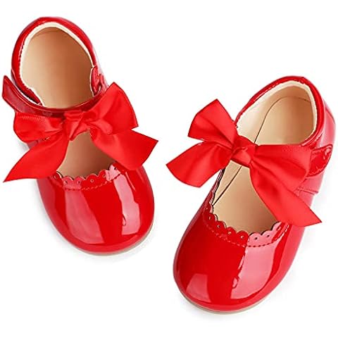 Stylein Toddler Baby Girl's Dress Shoes Ballerina Wedding Party Princess Mary Jane Flats Red Cover