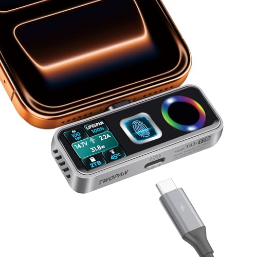 Image of TWOPAN 1TB Magsafe Portable iPhone SSD with Fingerprint, Active Cooling Fan, 40W PD Charging /Display Port, 1050MB /s Read /Write, Support ProRes 4K 60fps Video, for iPhone 17 /16 Pro /Pro Max, AR Glasses