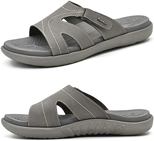 KUAILU Womens Fashion Orthotic Slides Ladies Lightweight Athletic Yoga Mat Sandals Slip On Thick Cushion Slippers Sandals With Comfortable Plantar Fasciitis Arch Support (8.5, Grey, numeric_8_point_5)