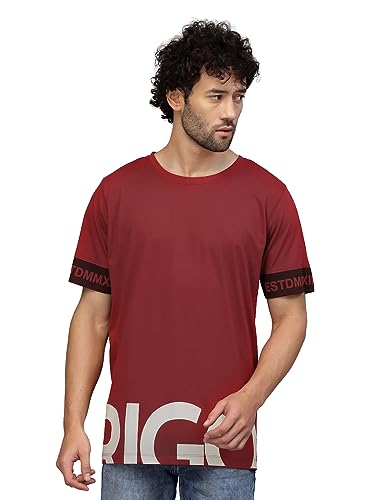 Image of Rigo Back Printed Half Sleeves Round Neck Oversized T-Shirt for Men | Drop Shoulder T-Shirt for Men | Loose Baggy Fit T-Shirt for Men