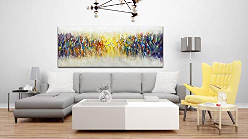 Amei Art Paintings,24X60Inch Huge Size 100% Hand Painted Abstract Colorful Melody Oil Paintings On Canvas Stretched And Framed Artwork Texture Palette Knife Paintings Simple Modern Home Decor Wall Art #TOP6