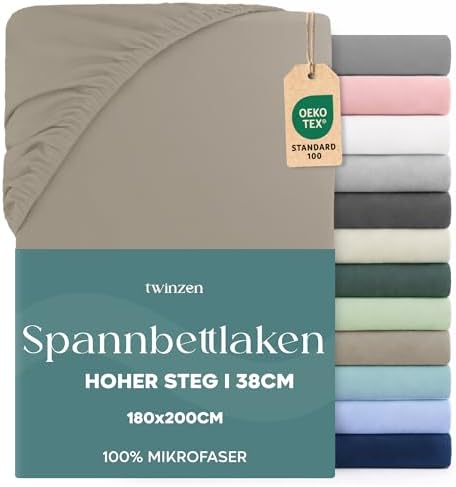 Twinzen - Spannbettlaken 180x200 cm - 100% Mikrofaser - Steghöhe 35cm | Leinen · Ultraweich · OEKO-TEX Zertifiziert · Bettwäsche 2 Personen · Für hohe Matratzen · Atmungsaktiv · Pf