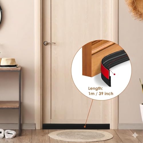 Image of Silicone Door Bottom /Under Gap Filler Rubber Sealing Strip, Door Sealer Strip for Cockroach, Insect and Bugs, Seal Air & Dust (Black, 39 Inch Pack of 3)