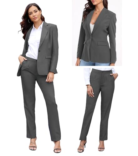 Women's Suit 2 Piece Slim Fit Formal Notched Lapel Lady Solid Work Outfits Casual Blazer Jacket Pants Set for Business Office2