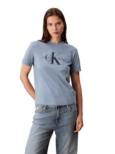 Calvin Klein Women's Monogram Logo Crewneck T-Shirt Faded Denim