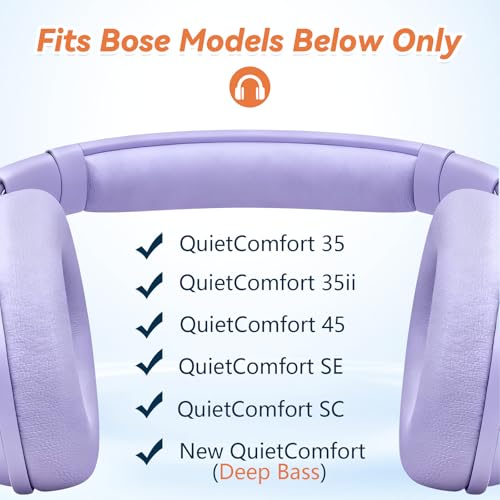 Image of Aurivor Replacement Ear Pads for Bose QuietComfort 45 35 ii (QC45 QC35) Headphones, Earpads Cushions for QC SE SC & New Quiet Comfort (Deep Bass), with Softer Foam & Protein Leather (Chilled Lilac)
