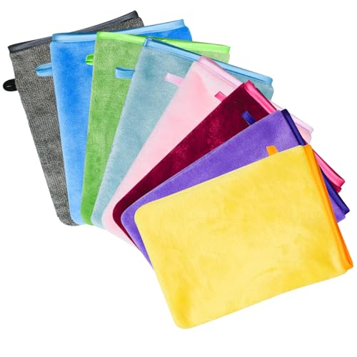 GmwyCzV 8 Piezas Manoplas Baño, 15x21 cm Suave Microfibra Guantes de Baño, Reutilizable Franela Guantes de Limpieza Facial, Manoplas Baños Felpa, para el Baños y la Limpieza Facial, 8 Colores