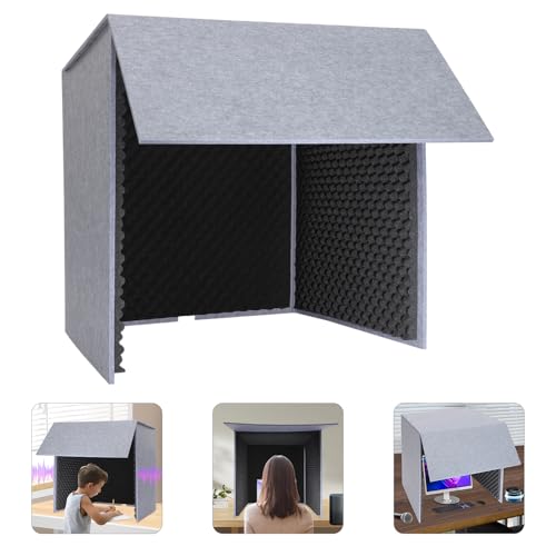 Cubierta de escritorio insonorizada, cabina de aislamiento, escudo acústico para voz, cabina portátil para grabación vocal, espuma insonorizante para habitación, cabina de aislamiento para micrófono, para oficina y estudio en casa (Negro) miniatura 3
