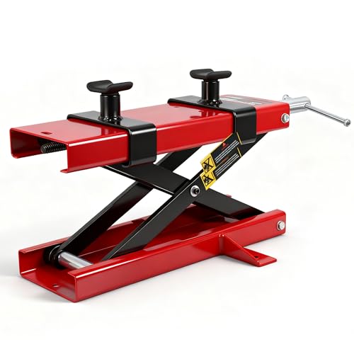 ZENY Motorcycle Lift, Motorcycle Center Scissor Lift Jack with Saddle & Safety Pin, 1100 LBS Capacity Steel Jack Hoist Stand for Motorcycles, ATVs, Dirt Bike