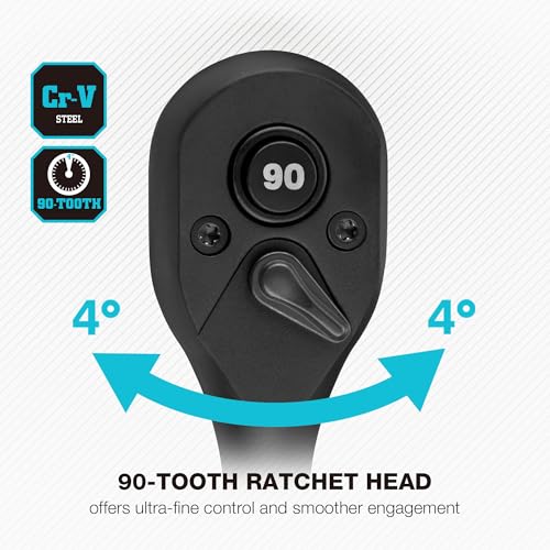 Image of DURATECH 1 /4-Inch Drive Ratchet, 90-Tooth Quick-Release Ratchet Wrench, Reversible, Cr-V Made, 4 Swing, Manganese Phosphate Black Finish, Gifts for Men Gifts for Women