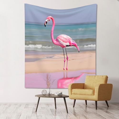 Tapisserie plage flamant rose grand format tissu durable PULaif