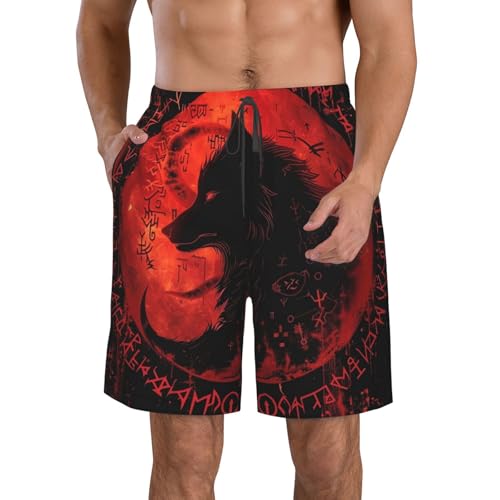 Viking Wolf Runes Celtic Norse Meditation Mythology Ancient Men's Quick Dry Swim Shorts, Mesh Lined Beach Trunks with Pockets4