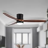 EKIZNSN 52 Inch Modern Outdoor Flush Mount Ceiling Fan with Lights Remote Control, Low Profile...