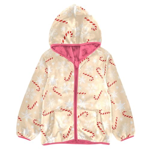 Christmas Cane Candy Toddler Fleece Jacket Baby Girls Hooded Zipper Long Sleeve Thick Warm Outerwear 3-10 Years