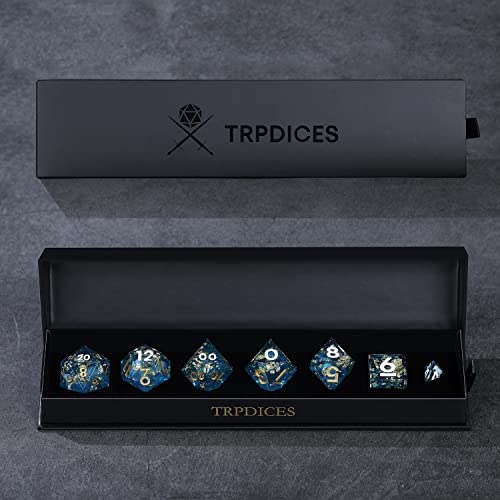 Trpdices Dnd Dice Set Handcrafted 7 Pcs D&D Polyhedral Rpg Dice Set With Sharp Edges And 2 Color Fonts For Dungeons And Dragons Games, Shadowrun, Pathfinder, Savage World, Warhammer (Blue Ocean Color) #TOP2