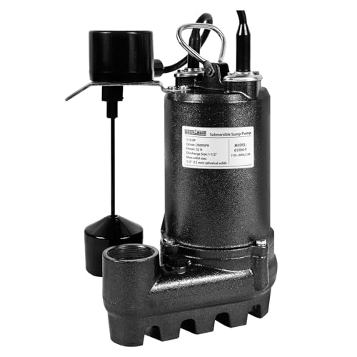 WASSERMANN 1/3HP 2800GPH Cast Iron Submersible Sump Pump with Automatic Vertical Float Switch,1-1/2"NPT Discharge Heavy Duty Sump Pump with 10FT Cord for Basement, Sump Basin, Flooded Area