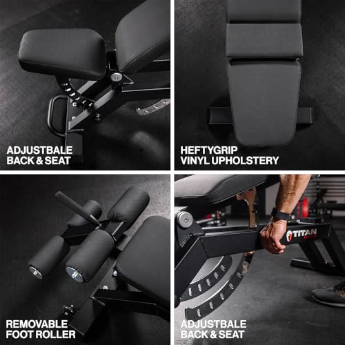 Image of Titan Fitness TITAN Series FID Bench, Adjustable Weight Bench with 70 Flat, Incline, Decline Angles, Rated 600 LB, Durable Vinyl Padding, Workout Bench for Home Gym Weightlifting & Strength Training