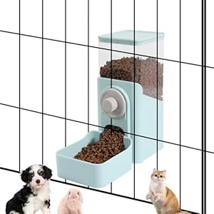 Hanging Automatic Pet Food Dispenser, Auto Gravity Rabbit Ferret Bunny Hedgehog Feeder Dispenser, Cat Dog Food Bowl for Cage Hanging (Light Blue)