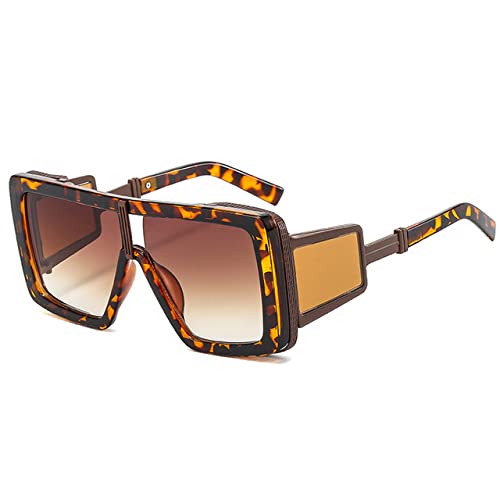 Lunettes de soleil hommes et femmes carrées grand format rétro punk marron