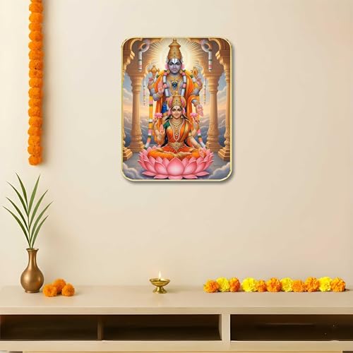 Image of SAF Divine Lakshmi Narayan Wall Art with Table Top Stand & Wall Hanging Hole | Premium MDF Religious Painting for Mandir Living Room Bedroom Office Home Decor Gift