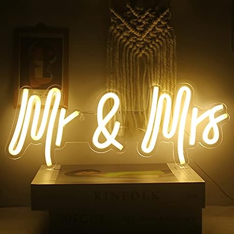 Mr Mrs Neon Signs for Wedding Decor Warm White Led Light up Sign with USB Powered Letter Neon Light for Wedding, Engaged, Wall Decoration Cover