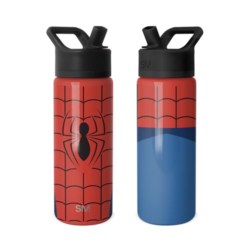 Image of Simple Modern Kids Summit Water Bottle with Straw Lid | Marvel Spider Man 18oz Stainless Steel Cup Insulated Tumbler for Boys, School | Spider Armor