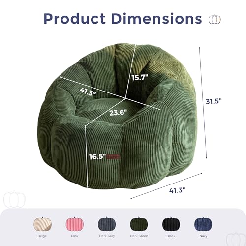 Image of MAXYOYO Giant Bean Bag Chair, Pumpkin-Shaped Bean Bag Sofa, Oversized Boneless Couch Sofa in a Box, Comfy and Lazy Lounge Chair for Dorm, Living Room, Green