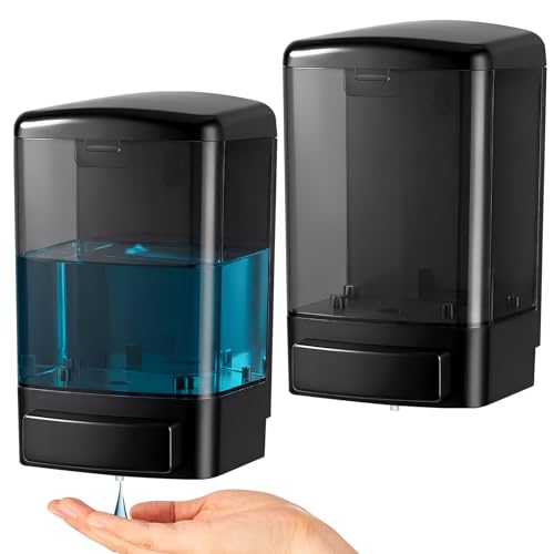 Image of Hushee 2 Pcs Plastic Wall Mounted Soap Dispenser Commercial Manual Soap Containers Wall Dispenser for Kitchen Shower Hotel Liquid Shampoo Gel Chamber (33.8 oz 1000 ml,All Black)