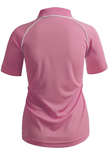 Clovery Quick Drying Active Wear Short Sleeve Zipup Polo Shirt Pink Medium #TOP2