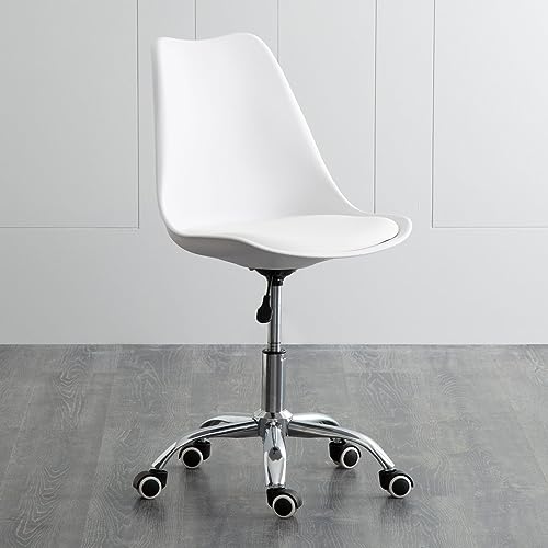 Image of Amazon Brand - Umi Height-Adjustable Modern Revolving Rotary Arm Office Study Desk Chair - Ideal for Spa, Bar, Home - White Color