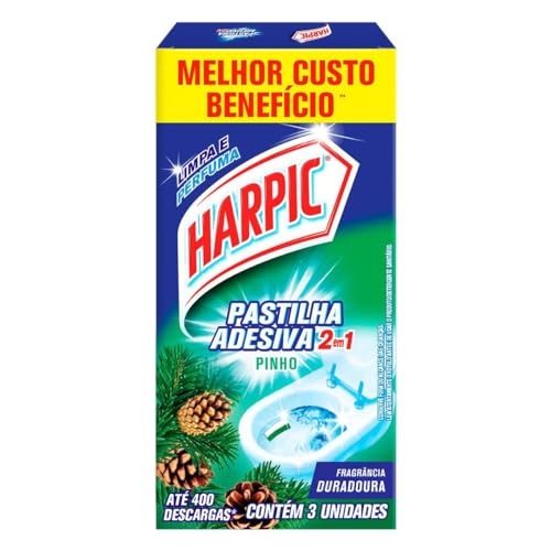 Harpic Limpador e Aromatizador Sanitário Pastilha Adesiva Power 2 em 1 Pinho 3 unidades