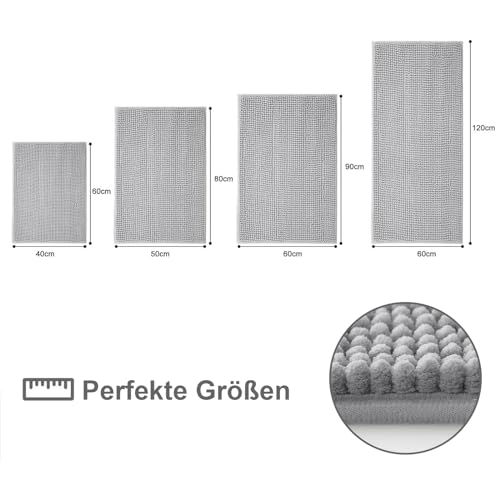 OLANLY Chenille Badematte rutschfest Badezimmerteppich Weich Badteppich Saugfähige Badvorleger Waschbar Duschvorleger für Badezimmer, 40 x 60 cm, Hellgrau