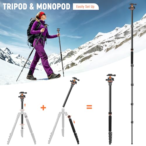 Image of Victiv 2-in-1 Aluminium Tripod Monopod with 360 Panoramic Ball Head, 198cm Tripod Stand for Phone & Camera Tripod, Camera Stand for Video Shooting, Compatible with Cameras and Phones, 8kg Max Load