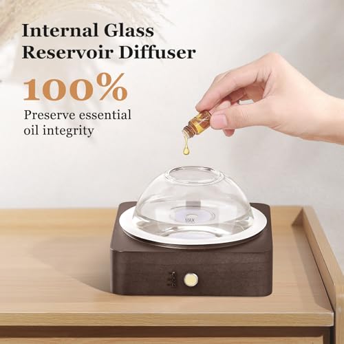 Image of Lecdura Glass Essential Oil Diffuser with Glass Reservoir & WoodBase, 200ml Ultrasonic Lock Color Timer Auto-Off 7 Color Light Aroma Glass Dome Diffuser for Home Office Bedroom Yoga - Dark Brown