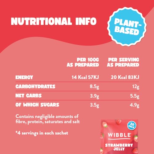 Wibble Jelly Crystals, Strawberry Natural Jelly Powders, Quick Set, 12 Pack, Low Sugar, Plant-Based, Low Calorie Snack, Healthy Dessert, Serves 4, Vegan Jelly Crystals, Vegetarian Jello Powder, Sweets - 2