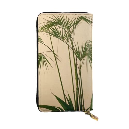 Portefeuille long en cuir noir pour femme avec motif bambou - 19 x 10,5 cm