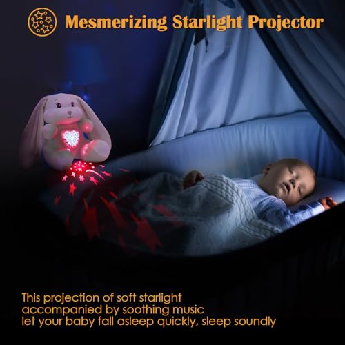 JUHOT Baby Sleep Soother Bedtime Bunny Toy with Cry Sensor, Mom‘s Heartbeat Lullabies White Noise, Starlight Projector, Toddler Crib Sleeping Aid for Infant,Boy Girl Baby Gifts - Image 4