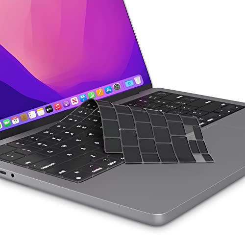 Kuzy Keyboard Cover Compatible with MacBook Pro 14 inch Keyboard Cover 2021 2022 A2442, MacBook Pro 16 inch Keyboard Cover 2021 A2485 Mac M1 MacBook Pro Keyboard Cover Protector Silicone Skin, Black