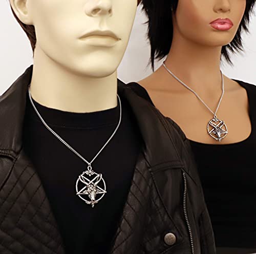 Baphomet Inverted Pentacle Silver Finish Pewter Goat Head Pendant Necklace2