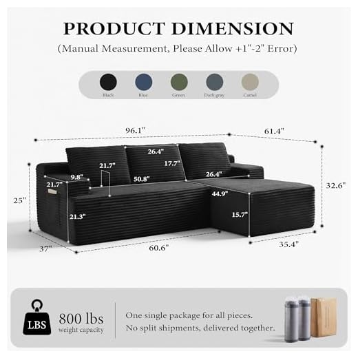 Modern 96" Sectional Couch with Chaise