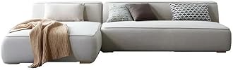 A TO Z FURNITURE Modern L-Shaped Sectional Sofa | Light Beige Velvet Upholste...