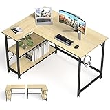 SunyesYo L Shaped Computer Desk 47 in - Small Office Home Gaming Desk with Storage Shelves - Study...