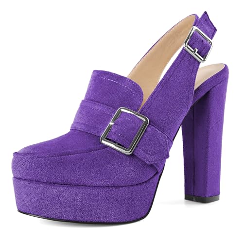 Image of Women's High Heel Loafers Platform Pumps Round Toe Heels Chunky Heel Pumps Stylish Comfortable 4.8 Inch Slingback Heels