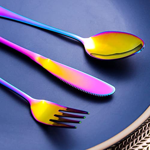Image of Portable Utensils Set with Case, 4pcs Stainless Steel Reusable Silverware for Lunch Camping School Picnic Workplace Travel, Lunch Box Includ Fork Spoon Knife,Easy to clean,Dishwasher Safe(Rainbow)