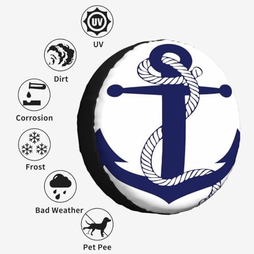 Image of Boat Anchor Spare Tire Cover 15 inch Blue Boat Anchor with Cable Polyester Universal Wheel Tire Cover for Trailer Camping Weatherproof for Rv SUV Truck Camper Travel
